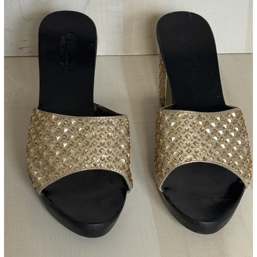 VTG Tom Ford Gucci Gold Studded Rhinestones Heeled Mules Size 42/US 12 Italy